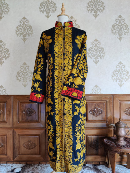 Long kashmiri jacket with Aari Embroidery - KashmKari