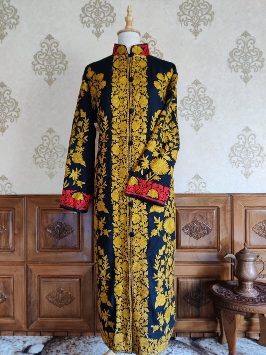 Long kashmiri jacket with Aari Embroidery - KashmKari