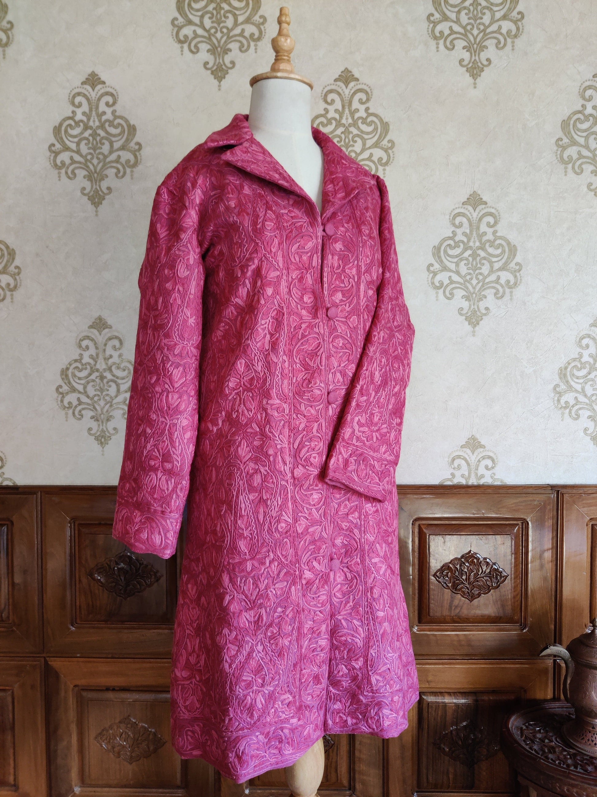 Long kashmiri jacket with Aari Embroidery - KashmKari