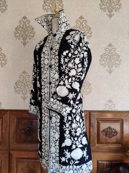Long kashmiri jacket with Aari Embroidery - KashmKari