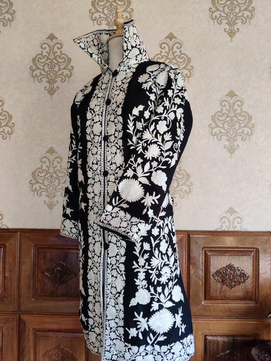 Long kashmiri jacket with Aari Embroidery - KashmKari