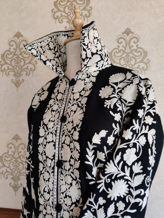 Long kashmiri jacket with Aari Embroidery - KashmKari