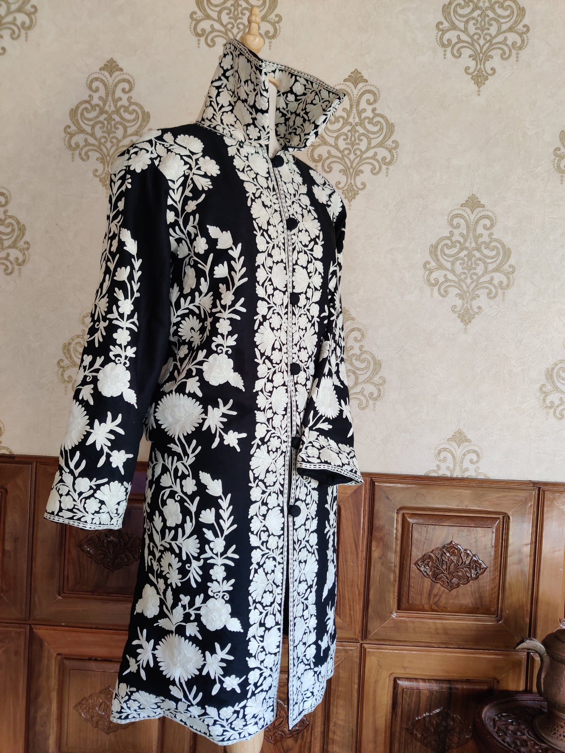 Long kashmiri jacket with Aari Embroidery - KashmKari