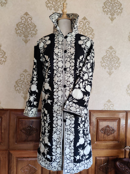 Long kashmiri jacket with Aari Embroidery - KashmKari
