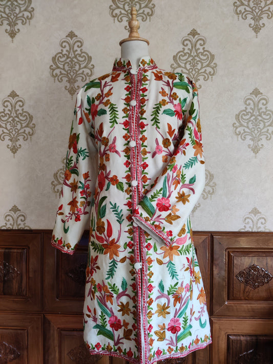 Long kashmiri jacket with Aari Embroidery - KashmKari