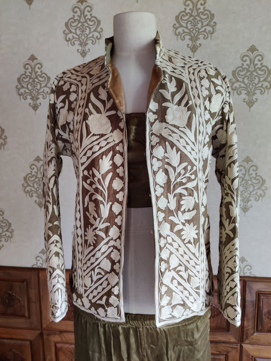 Brown & White Kashmiri Jacket - KashmKari