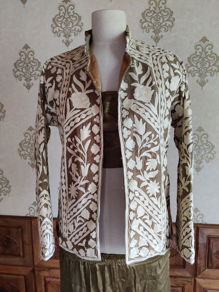 Brown & White Kashmiri Jacket - KashmKari