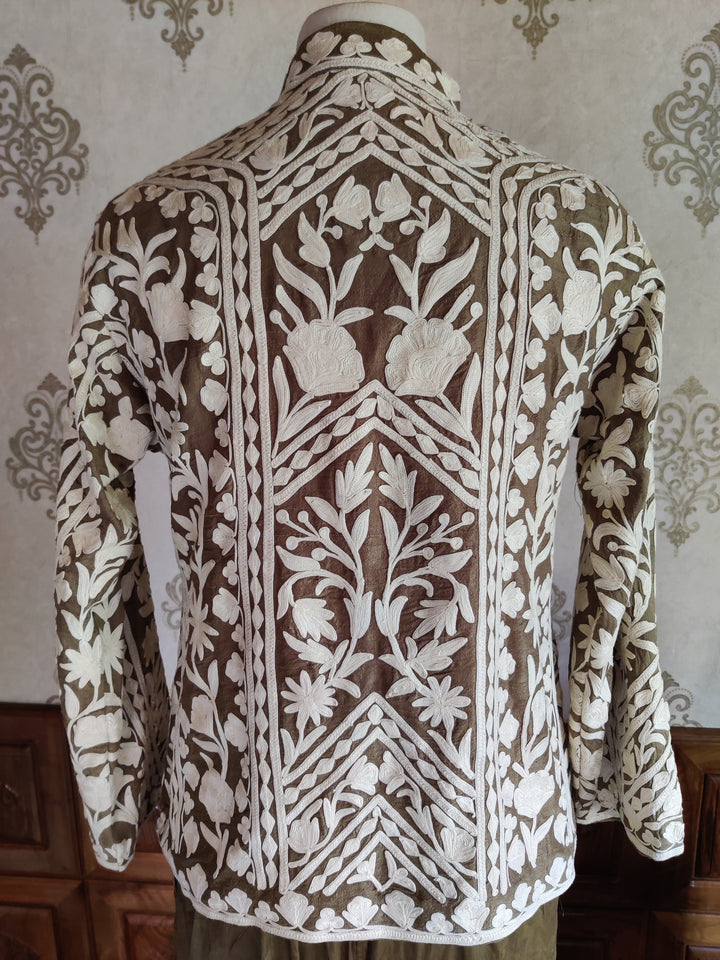 Brown & White Kashmiri Jacket - KashmKari