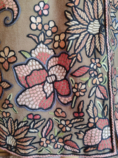 Beige Wool Jacket with Intricate Hand Aari Floral Embroidery