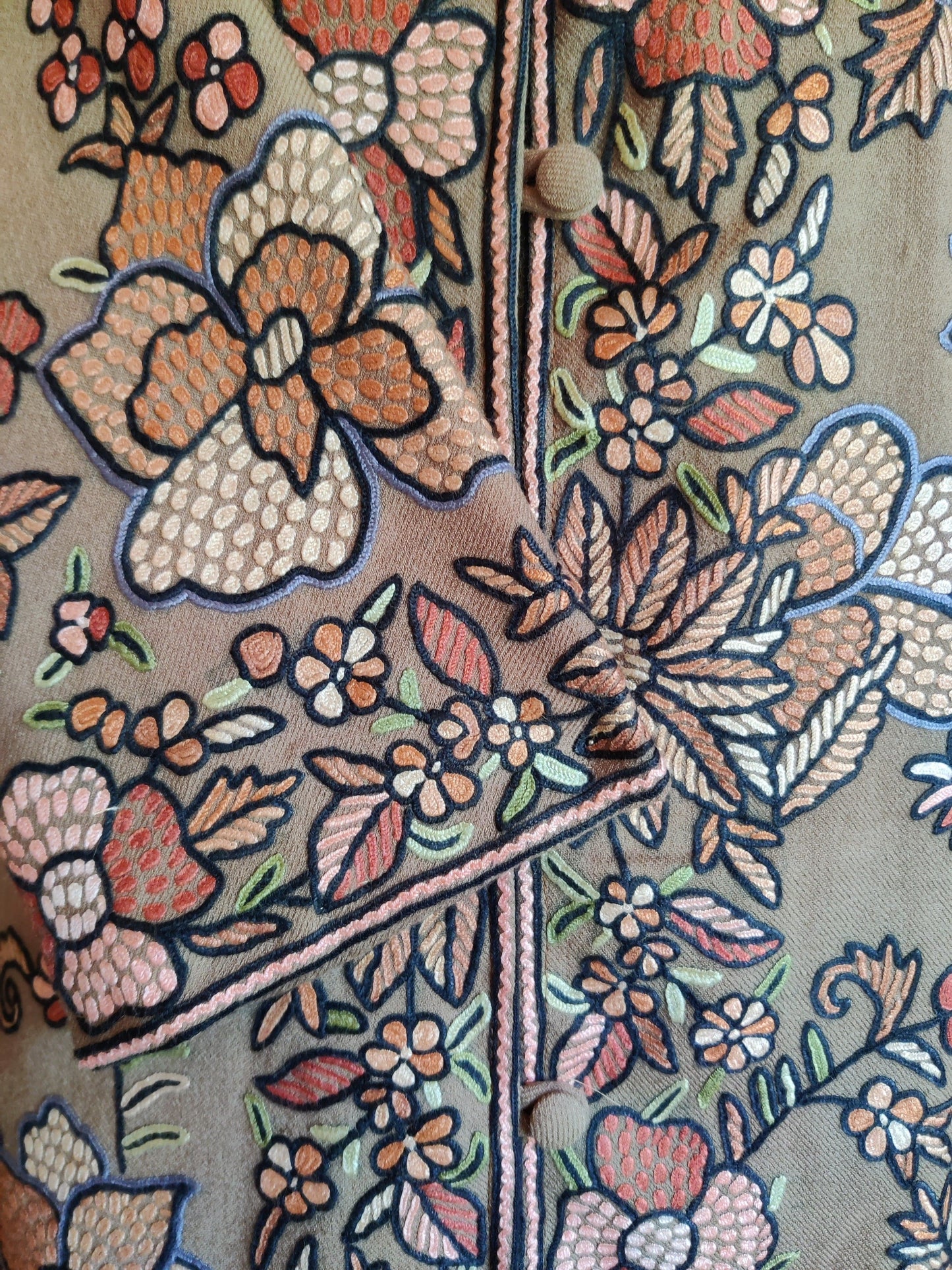 Beige Wool Jacket with Intricate Hand Aari Floral Embroidery