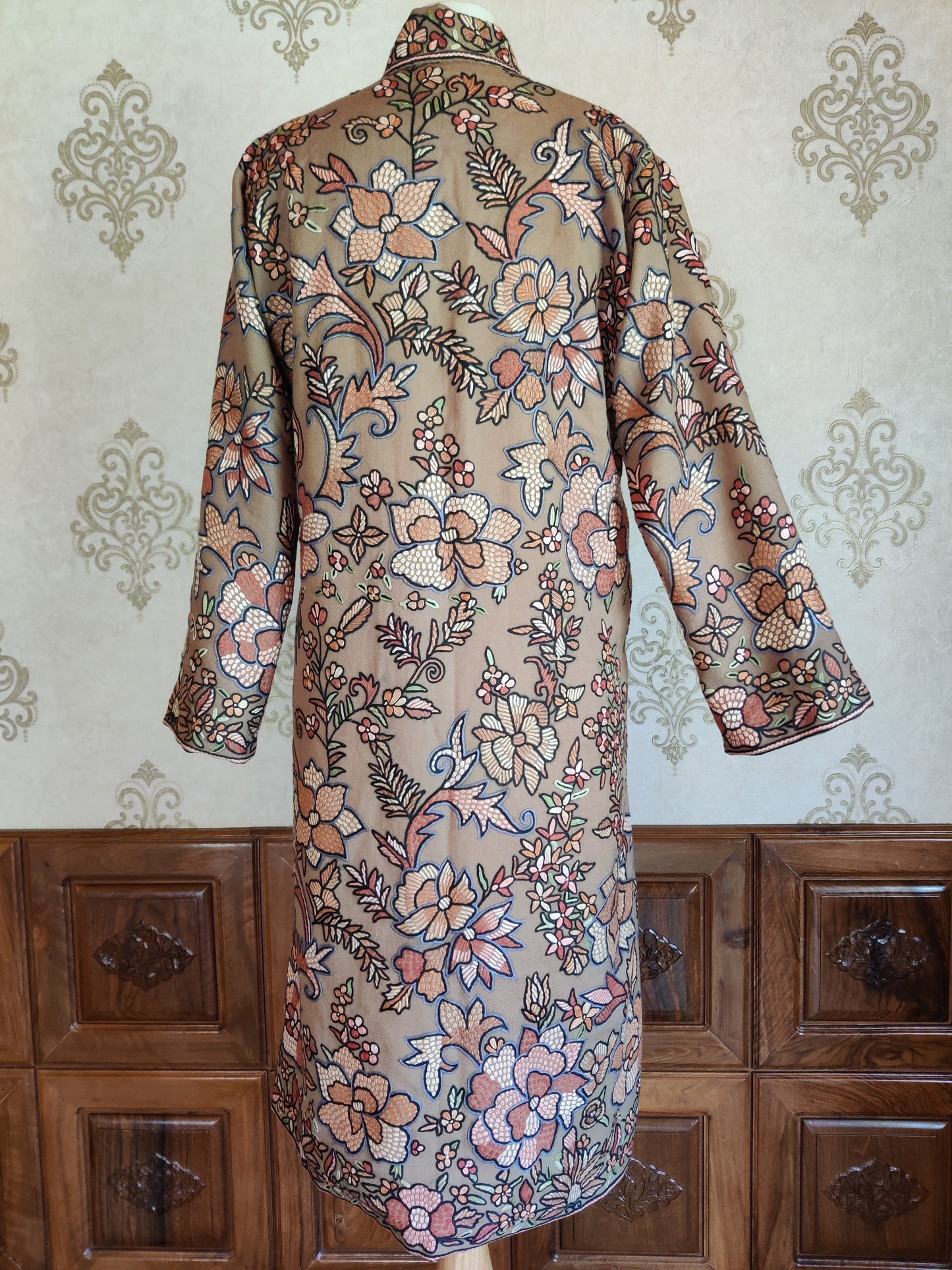 Beige Wool Jacket with Intricate Hand Aari Floral Embroidery
