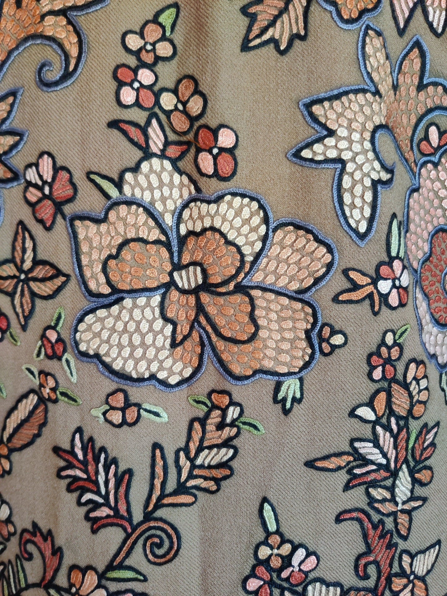 Beige Wool Jacket with Intricate Hand Aari Floral Embroidery