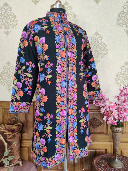 Kashmiri Floral Embroidered Coat Jacket KashmKari Get Kashmiri coat With Bohemian Embroidery at best price Online  | Kashmir Thread 