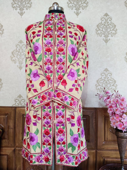 Long Kashmiri Jacket With Floral Embroidery , Boho Embroidery Jacket Jacket KashmKari Buy White Kashmiri coat With Boho-Hippie Embroidery at best price Online  | Kashmir Thread 