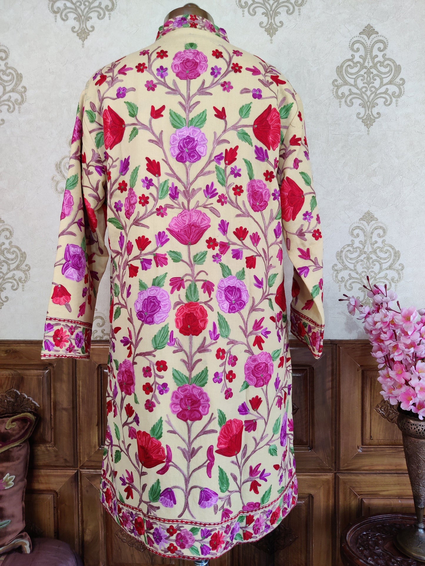Long Kashmiri Jacket With Floral Embroidery , Boho Embroidery Jacket Jacket KashmKari Buy White Kashmiri coat With Boho-Hippie Embroidery at best price Online  | Kashmir Thread 