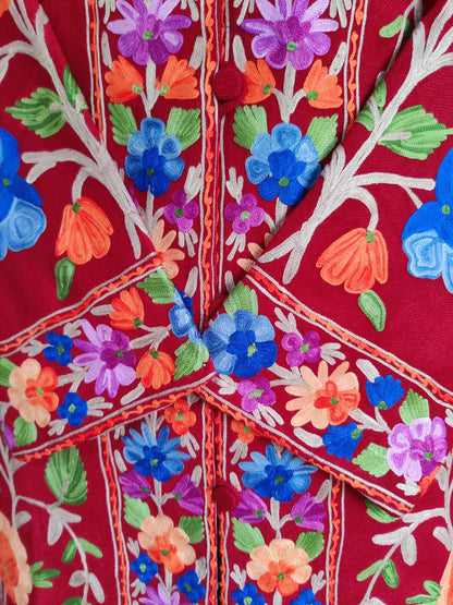 Maroon Long Kashmiri Jacket With Multicolor Floral Embroidery Jacket KashmKari Buy Maroon Long Kashmiri Jacket With Boho-Floral Embroidery at best price Online  | Kashmir Thread 