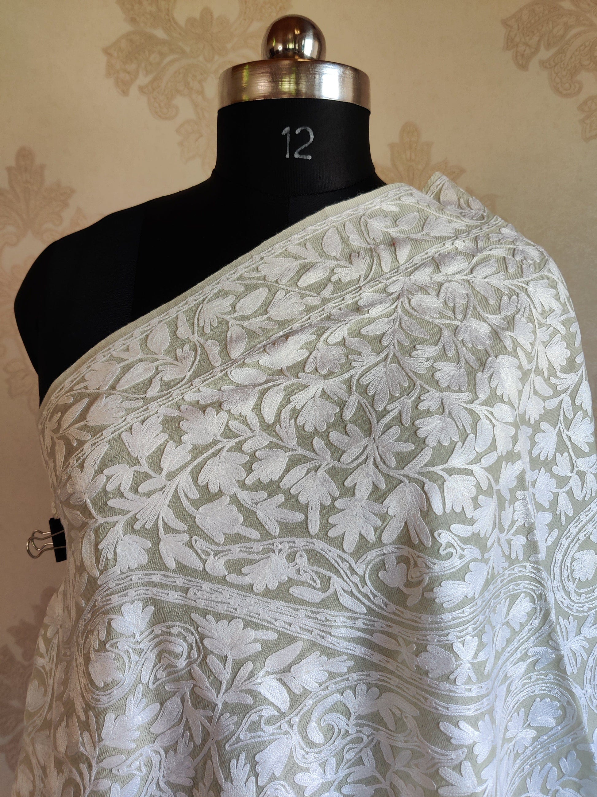 Pure Woolen Kashmiri Embroidery Stole in self work style with All over Heavy Aari Embroidery Kashmiri Stoles KashmKari
